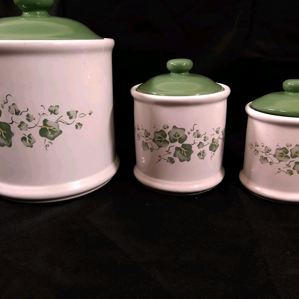 Vintage green leaf Canister set by Jay Expert Co.